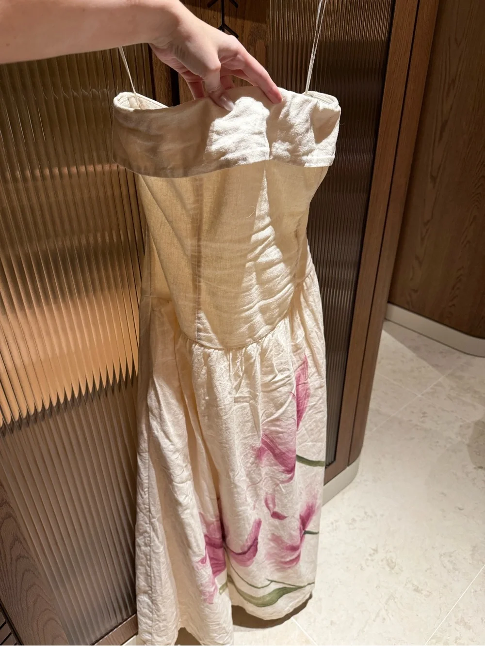 Abercrombie & Fitch Strapless Drop Waist Linen-Blend Cream Maxi Dress